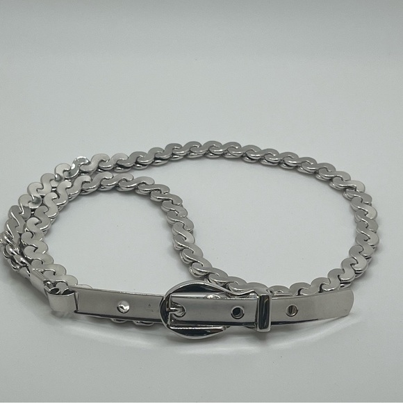 Silver tone vintage skinny chain belt. Size XS - Picture 1 of 6